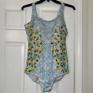 Lands' End Lemon Floral Swimsuit in Blue and Yellow
